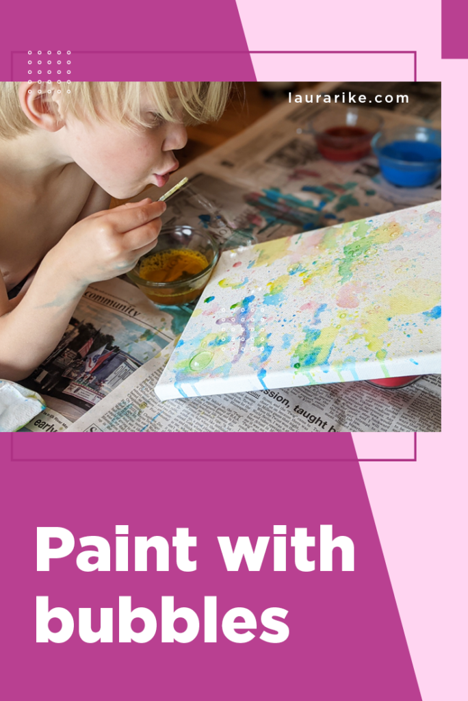 paint with bubbles activity with hand prints on canvas